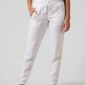 Athleta Cabo Linen Jogger Pants in Calla Lily White